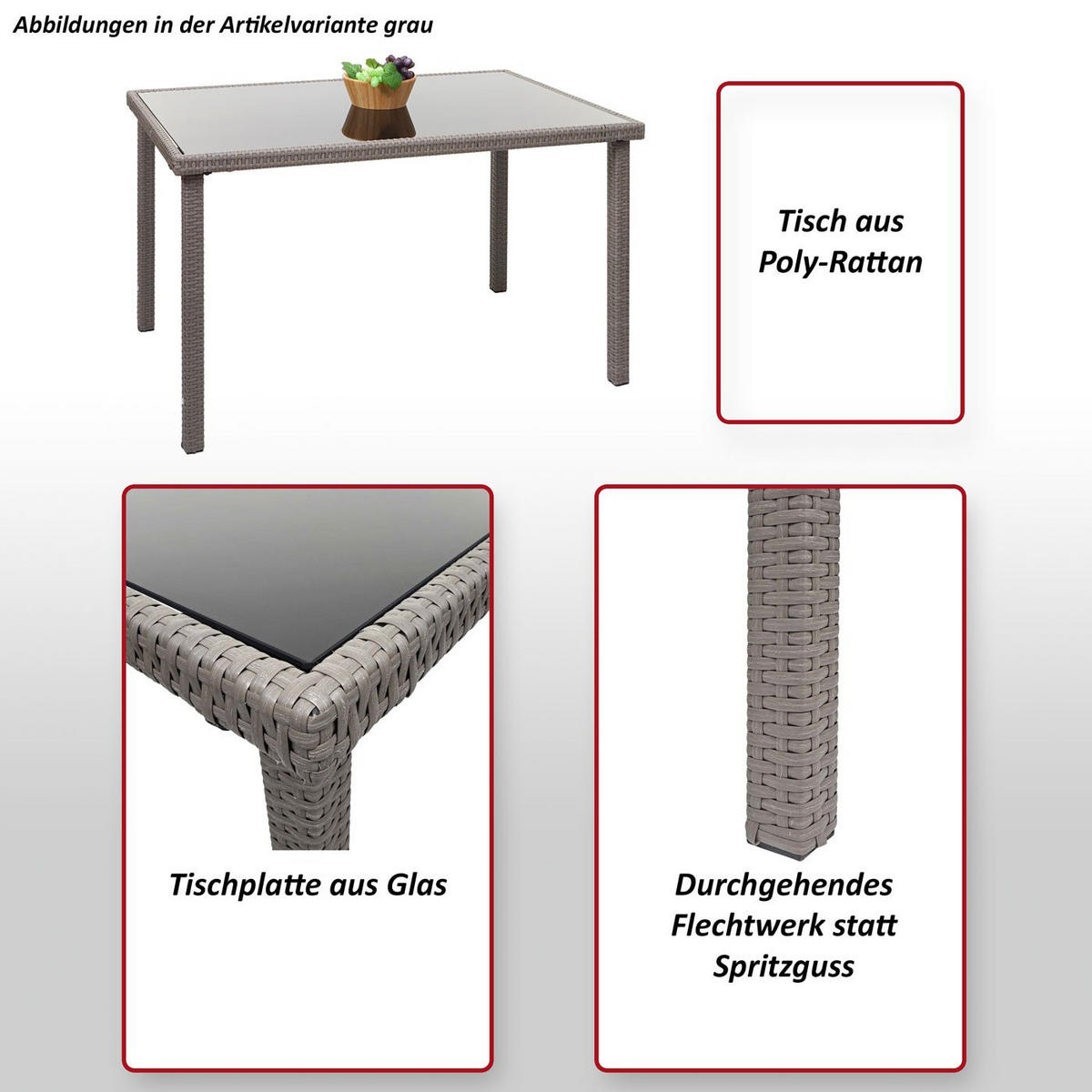 GARTENTISCH aus Poly-Rattan HxBxT 71x120x75cm Grau-Braun - Graubraun, Kunststoff (75/120/71cm) - PROREGAL