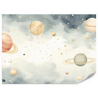 FOTOTAPETE für Kinderzimmer Pastell Planeten Saturn Uran Sterne 150x105 - Blau/Ecru, Papier (150/105cm) - Muralo