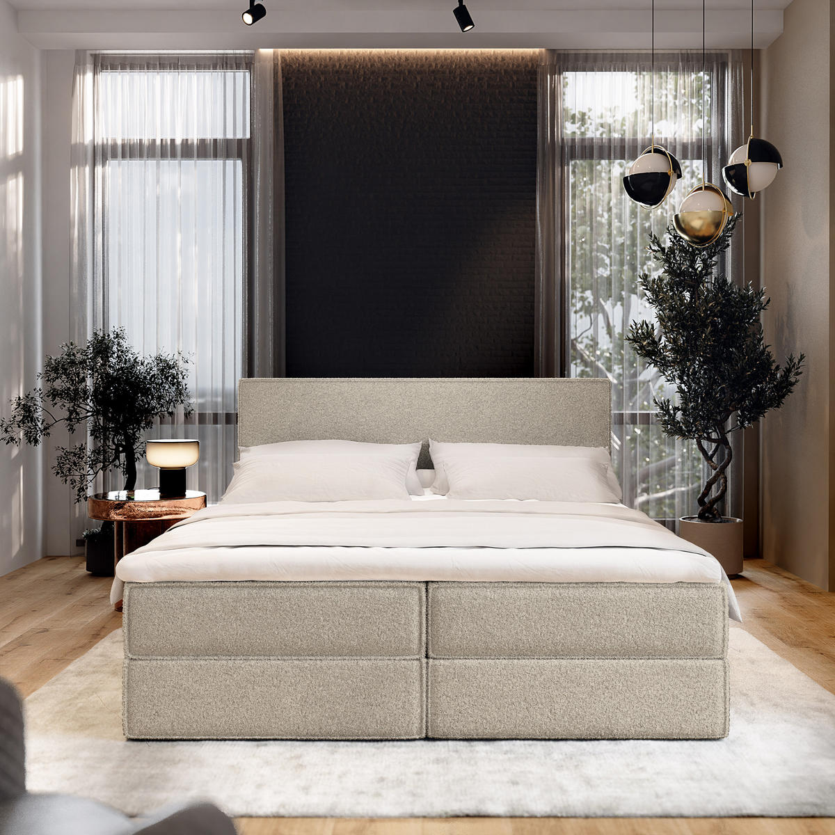 BOXBETT PELLIO 180x200 cm mit Matratze und Topper - Beige - Beige, Holz (180/200cm) - MASSENO