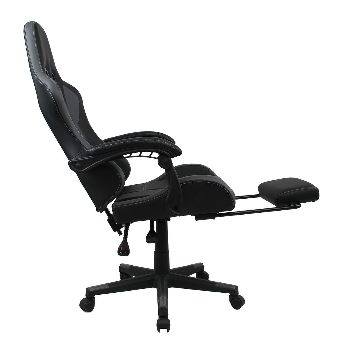 GAMINGCHAIR - Schwarz / Grau - Kunstleder - Schwarz/Grau, Kunststoff/Metall (64/122/124cm) - home24