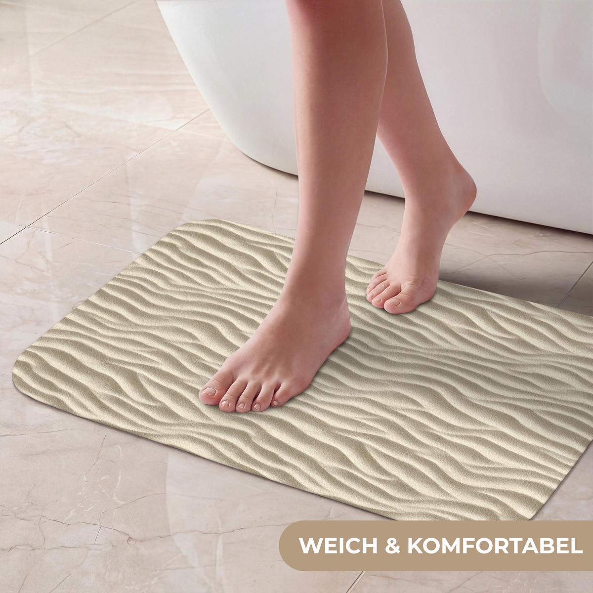 KÚPEĽŇOVÁ PREDLOŽKA Piesok - Vlny - Béžová 60x40 cm - béžová, textil/plast (60/40cm) - OnlyWow
