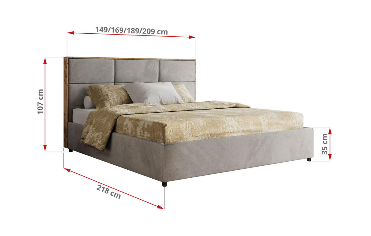 POLSTERBETT LERIO CLASSIC 200/200 - Hellgrau Velvet - Schaum-Matratze - Hellgrau, Textil (200/200cm) - MKS