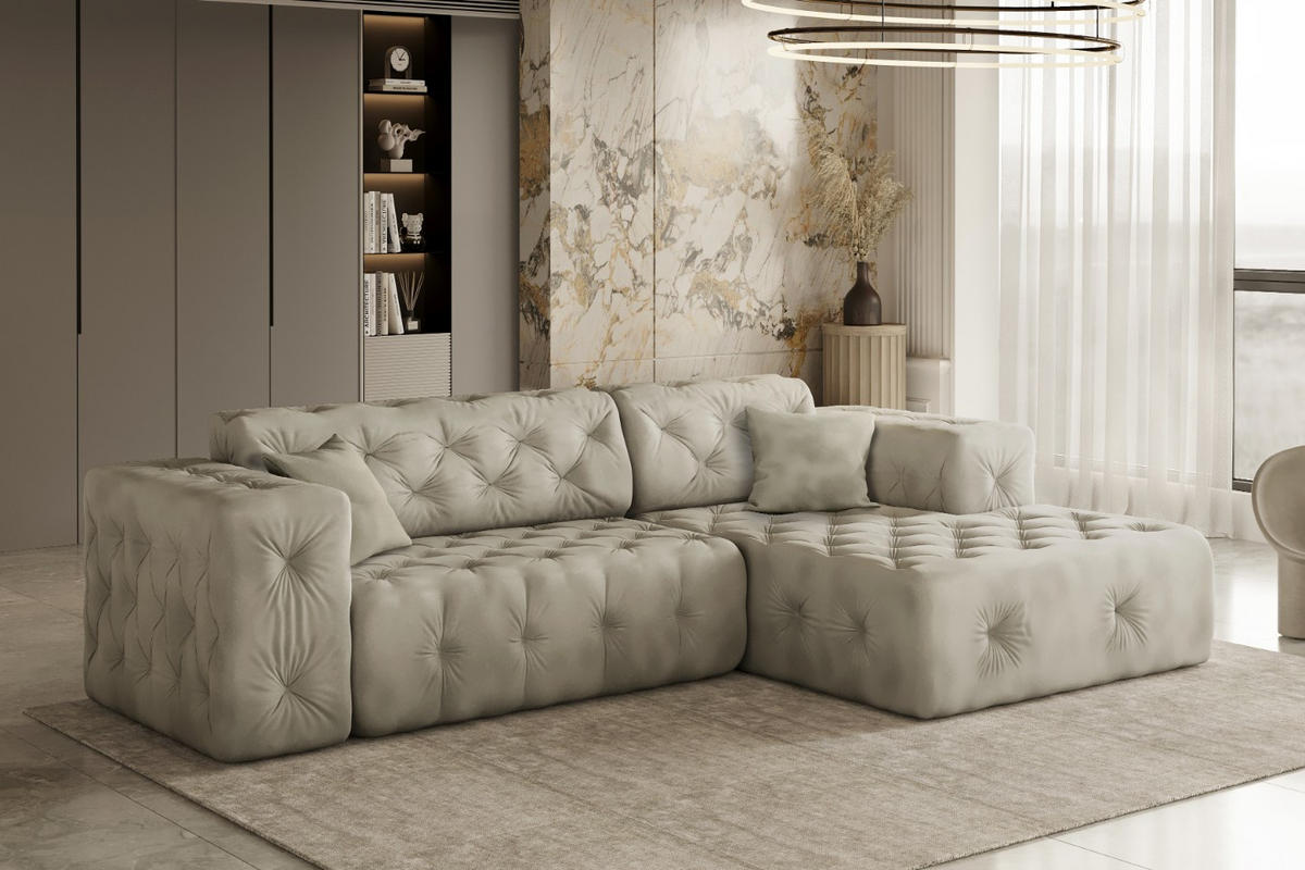 ECKSOFA L-Form Gesteppt LUX Stoff Whisper Rechts Creme - Creme, Holz/Kunststoff (266/165cm) - Kaiser Möbel