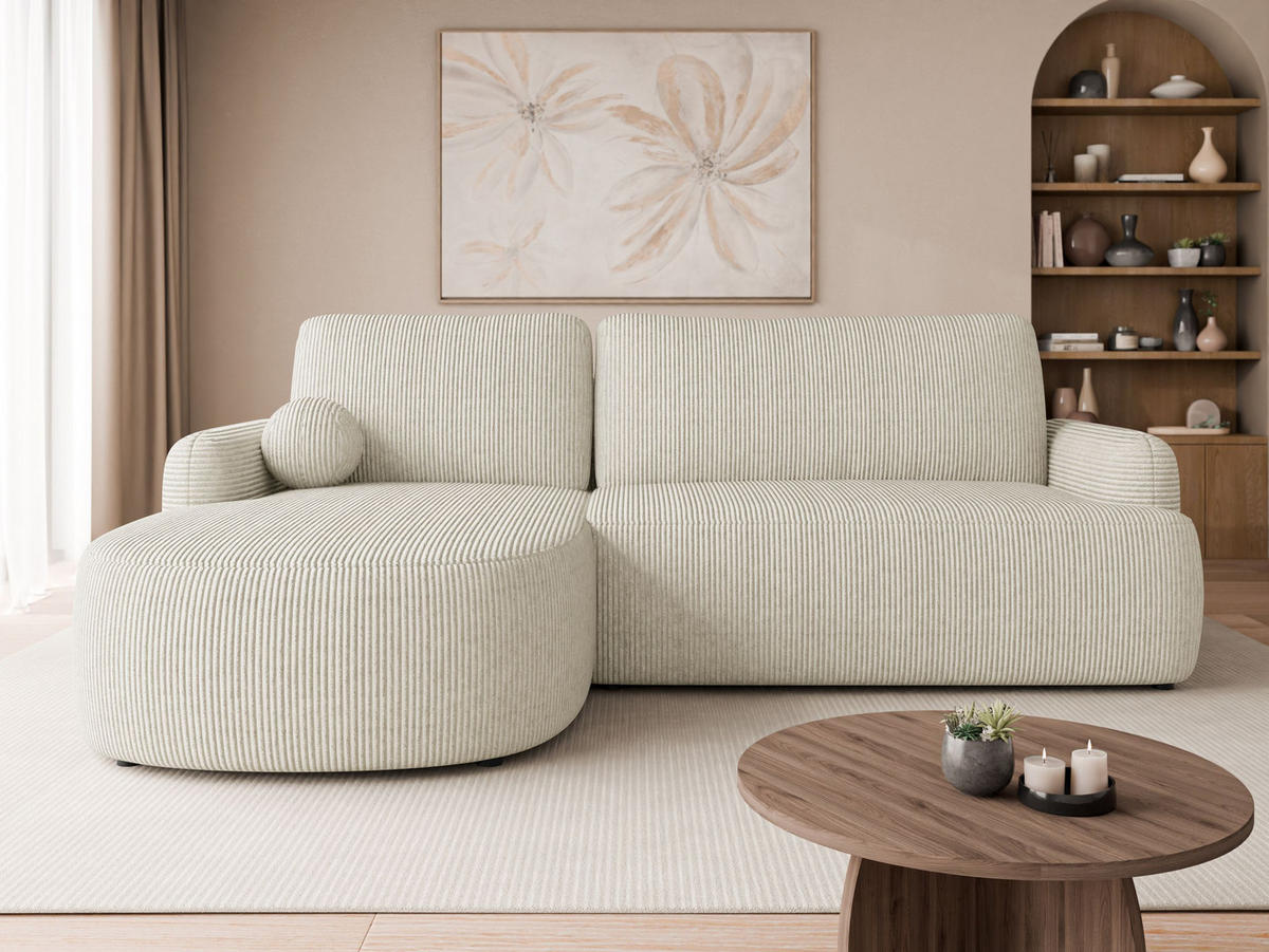 ECKSOFA Loridu Cord, Seite: Links - Schwarz/Naturfarben, Holz/Kunststoff (250/174cm) - MIRJAN24