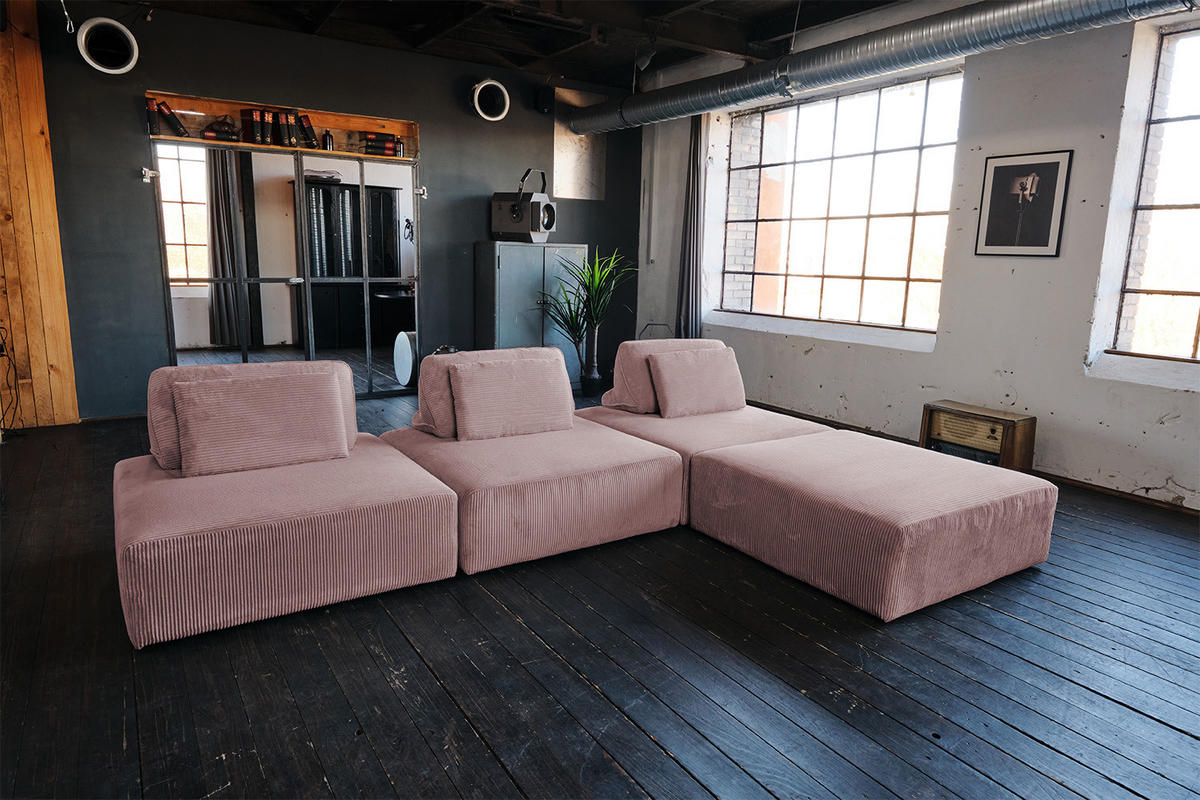 MODULSOFA WIOLO SOFT 4 MODULE 4 KISSEN Pink Cord - Pink/Schwarz, Kunststoff/Textil (333/84/222cm) - KAWOLA