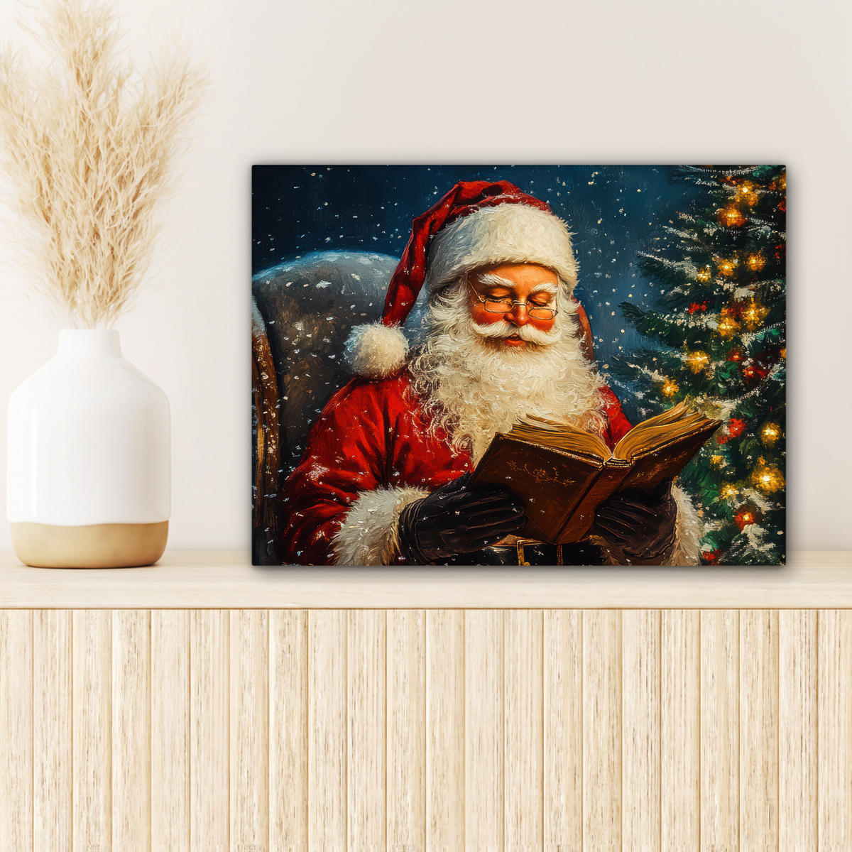 LEINWANDBILD Weihnachtsmann - Weihnachten - Winter - Weihnachtsbaum 40x30 cm - Bordeaux, Textil (40/30cm) - MuchoWow