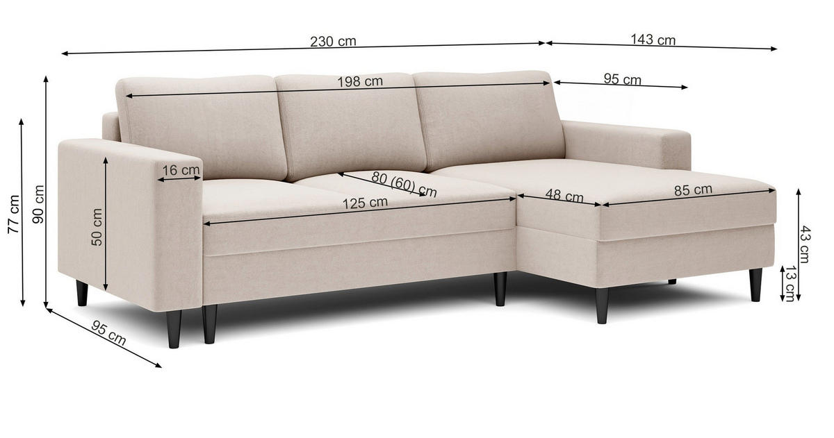 ECKSOFA Nalika Hellgrau mit Cordbezug - Hellgrau/Schwarz, Holz/Textil (143/230cm) - Selsey