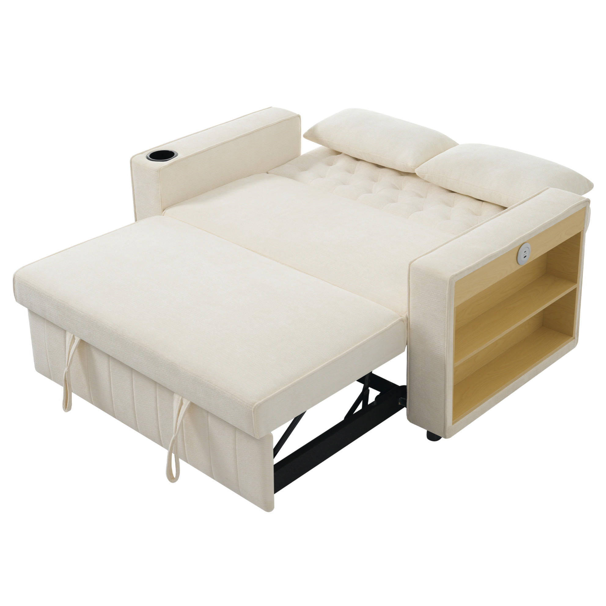 SCHLAFSOFA, Chenille mit Schlaffunktion & USB-Anschluss, 140/137/84 cm, Beige, inkl. 2 Kissen - Beige, Textil (137/84/140cm) - Redom