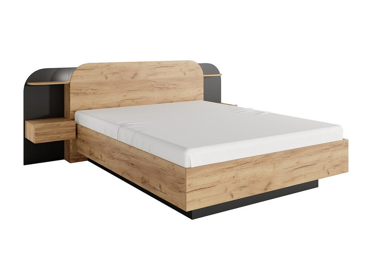 BETT mit Bettkasten - 2 Personen - holz - schwarz, naturfarben hell Juvisia - Schwarz/Naturfarben, Holz (160/200cm) - Vente-Unique