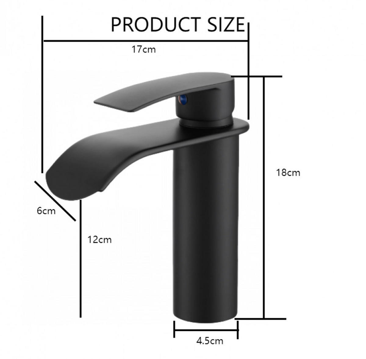 WASCHTISCHARMATUR , Wasserfallauslauf - Schwarz, Metall (17/18/17cm) - BELZ