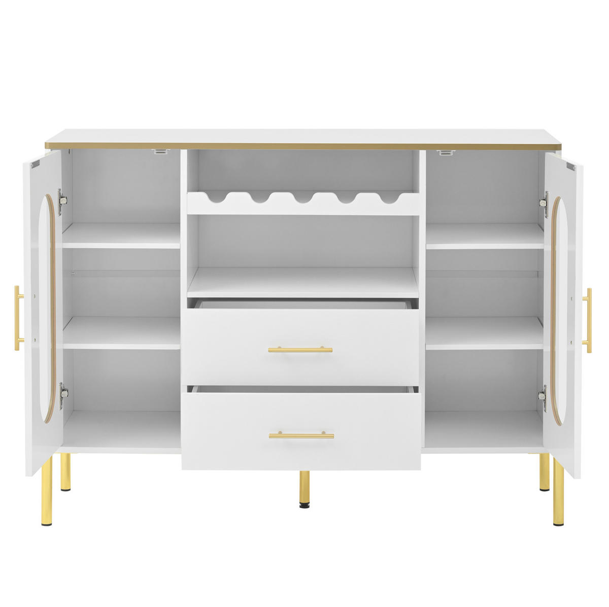 SIDEBOARD 120/38/90 cm mit Glastüren, Schubladen & Weinregal in Weiß - Weiß, Holzwerkstoff (120/90/38cm) - BEAOK