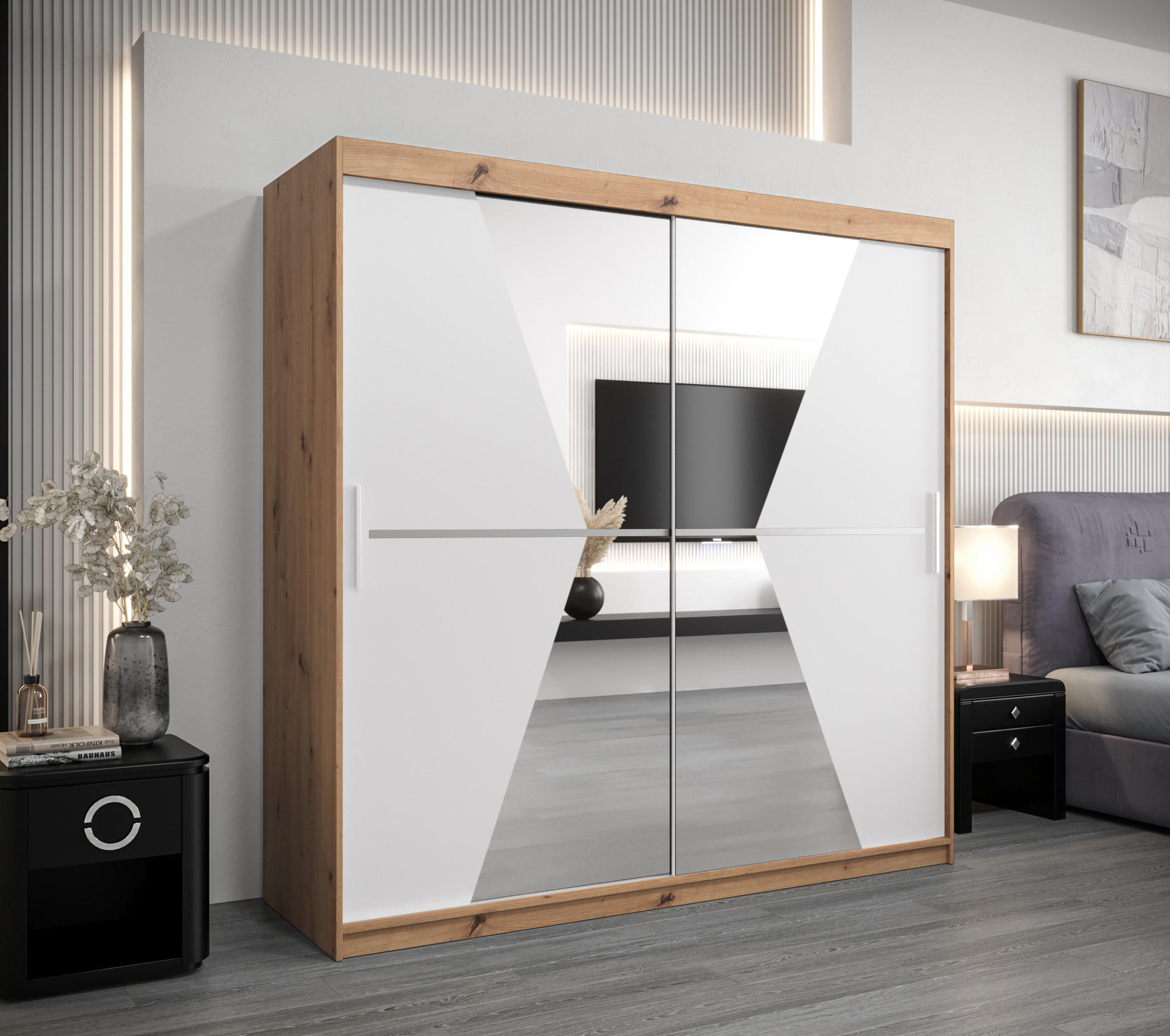 SCHWEBETÜRENSCHRANK 200/200/62 2-türig - Silberfarben/Eiche Artisan, Holz/Kunststoff (200/200/62cm) - Abiks Möbel