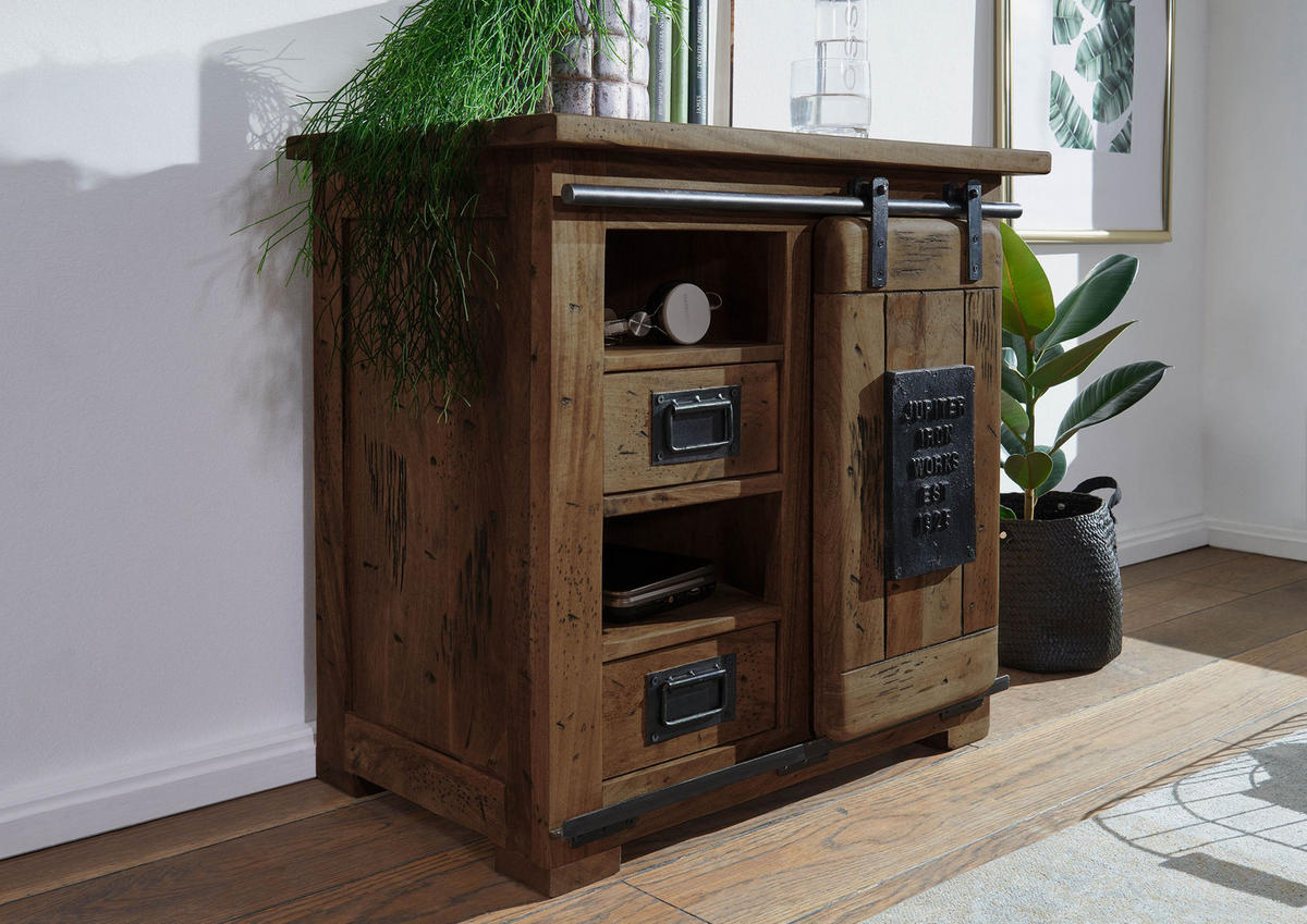 KOMMODE Mango 70x45x70 braun lackiert RAILWAY #423 - Braun, Holz (70/70/45cm) - Massivmoebel24