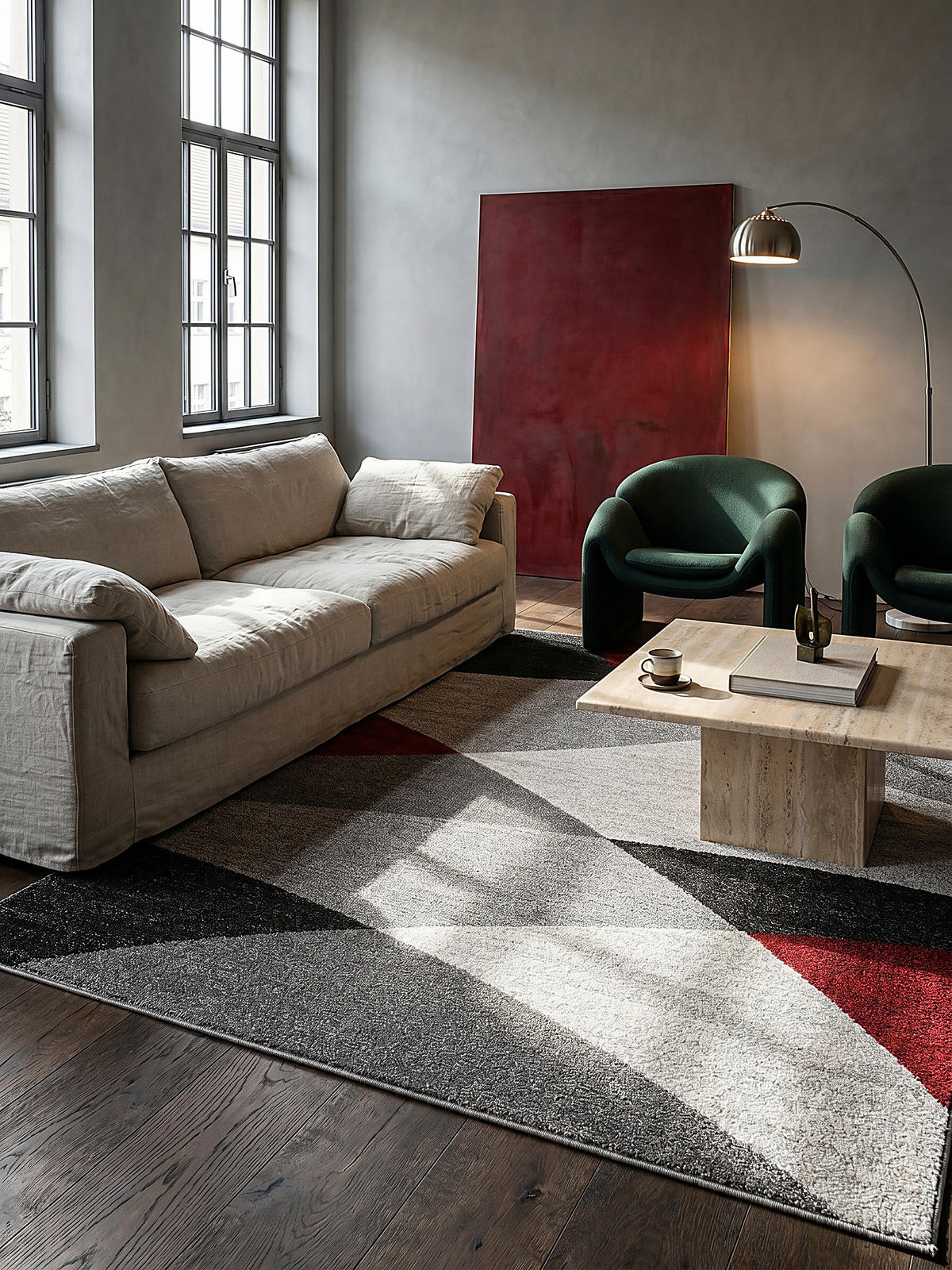 TEPPICH Niederflor Abstrakt THUR Polypropylen Rot-Grau 140 x 200 cm - Grau, Textil (140/200cm) - KADIMA DESIGN