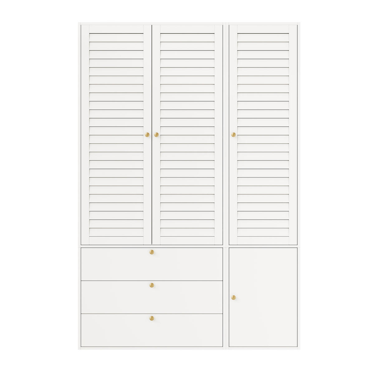 KLEIDERSCHRANK Weiß 3 Lamellentüren 3 Schubladen 2 Kleiderstangen Hosenhalter - Weiß, Holzwerkstoff (135/200/50cm) - Urban Meuble