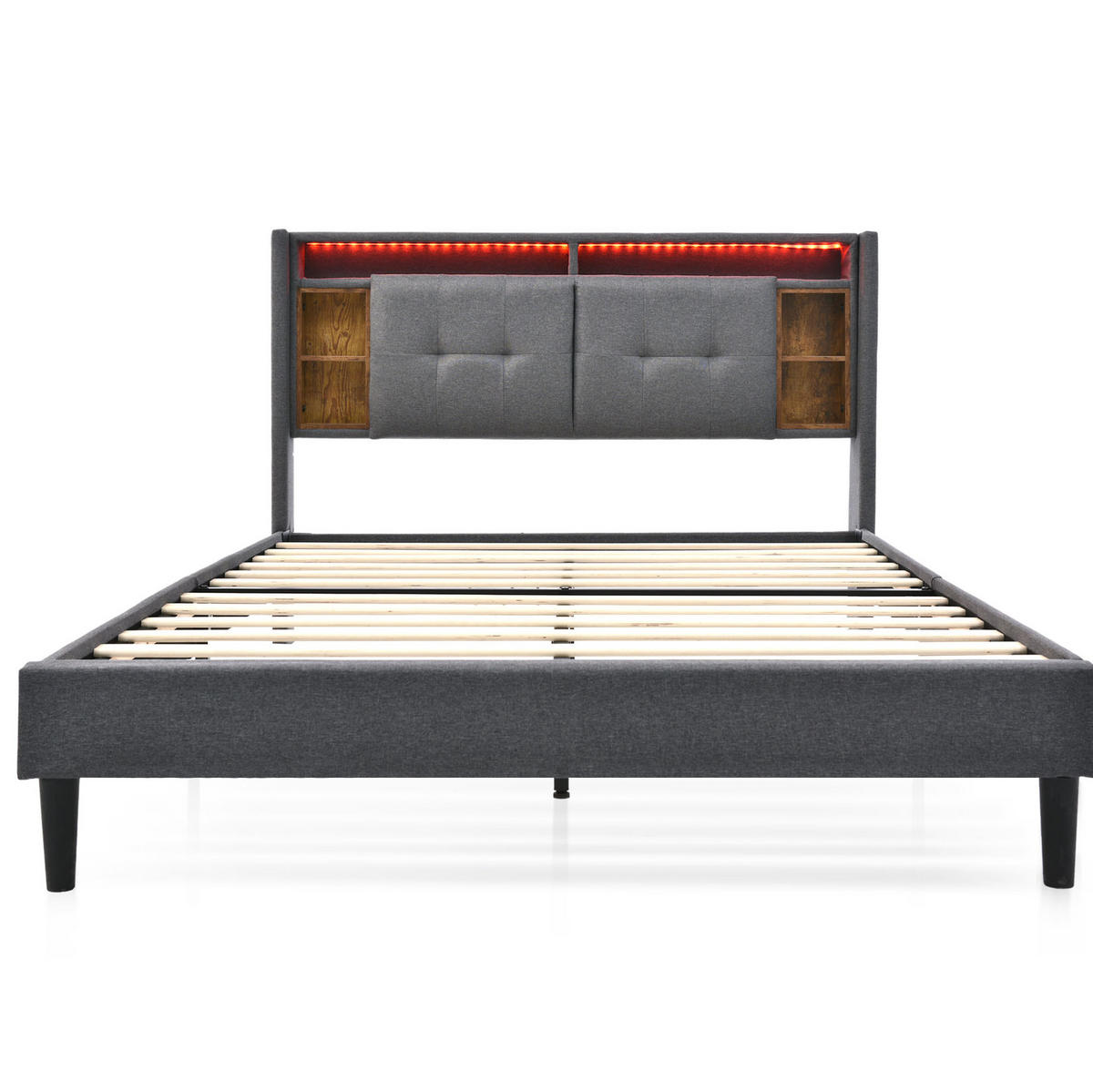 POLSTERBETT 160/200 cm mit Stauraum-Kopfteil, LED-Beleuchtung, USB und Steckdosen, Grau - Grau, Holzwerkstoff (160/200cm) - Redom