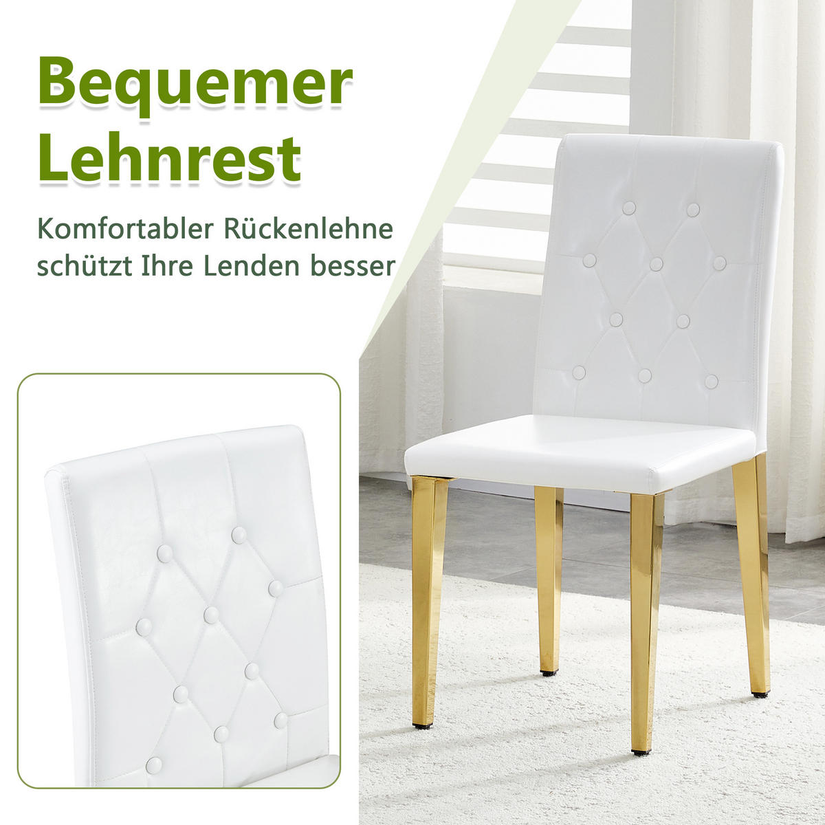 STUHL-SET DE-36649 4 Stück mit PU-Bezug und Metallbeinen Gold - Goldfarben, Metall (46/89/42cm) - ComfortXL