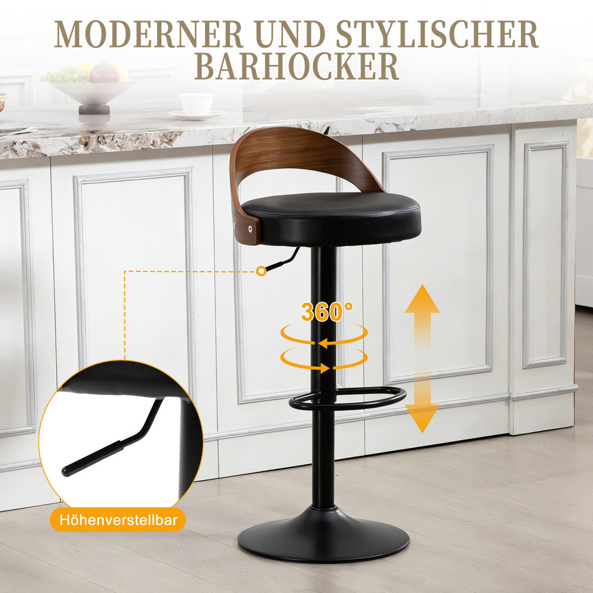 BARHOCKER Drehbar Höhenverstellbar,Kunstleder Schwarz - Schwarz, Textil/Metall (42/98/42cm) - PARAFTA HOME