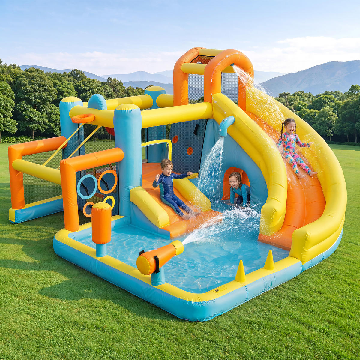 HÜPFBURG Wasserpark 405x416x218 cm - Multicolor, Textil (416/405/218cm) - LEBENLANG