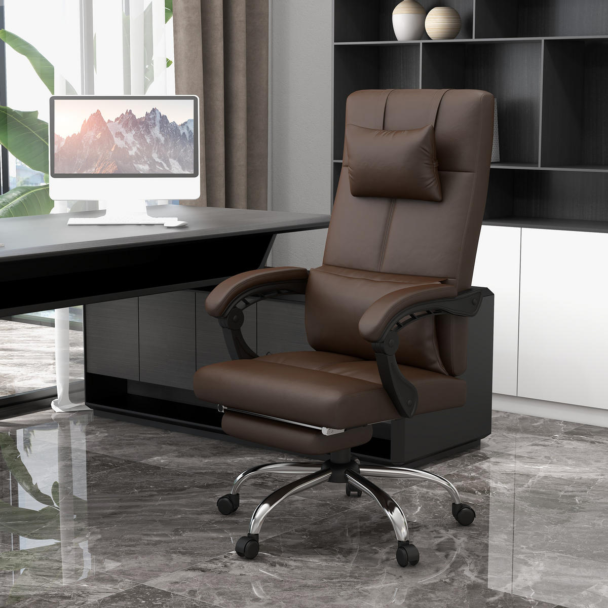 BÜROSTUHL mit Liegefunktion 66 x 67 x 123 cm Kaffee-Braun - Braun, Kunststoff (66/123/67cm) - Vinsetto