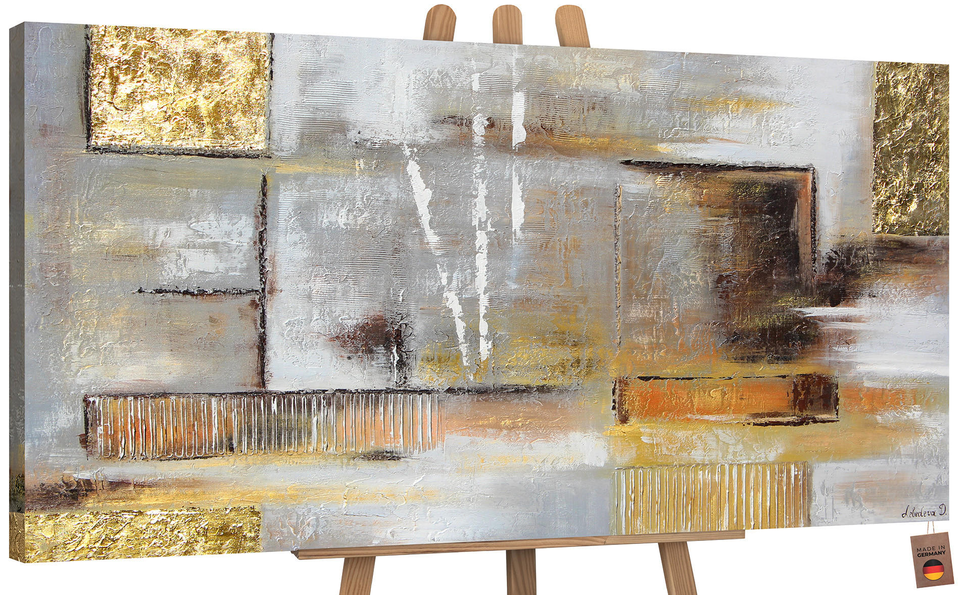 GEMÄLDE Goldene Abstraktion auf Keilrahmen 200x100 cm - Goldfarben, Holz (200/100cm) - YS-art gallery
