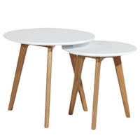 BEISTELLTISCH-SET - 2-teilig - Eiche teilmassiv - Matt Weiß - Weiß, Holz/Holzwerkstoff (50/50/45cm) - home24