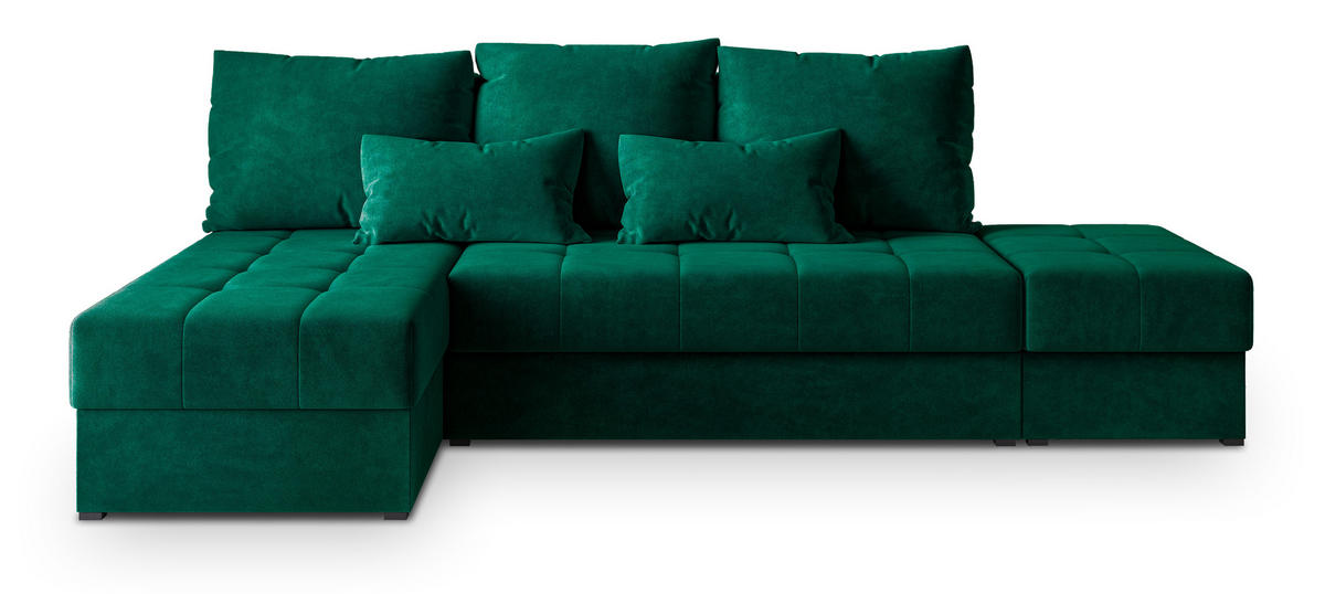 ROHOVÁ SEDAČKA NORVI tmavě zelená - šedá/tmavě zelená, dřevo/textil (251/143cm) - MASSENO