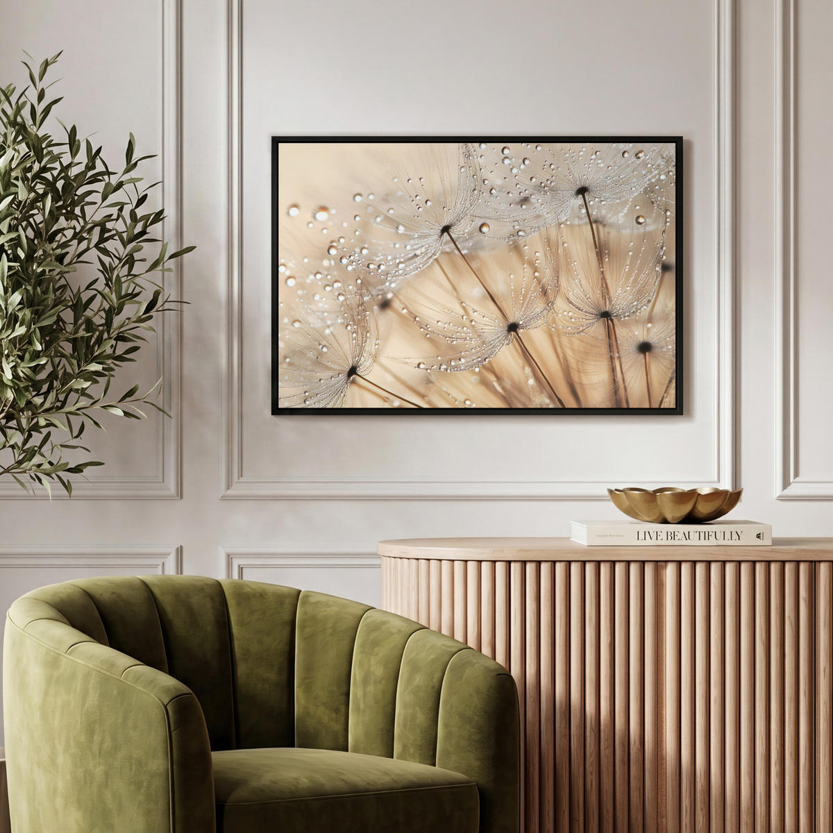 LEINWAND Bilder mit Rahmen - Löwenzahn - Abstrakt - Natur - Beige - 60x40 - Braun, Textil (60/40cm) - MuchoWow