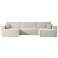 WOHNLANDSCHAFT mit Schlaffunktion und Bettkasten CELTIC-XLU - 377x143x83 cm Creme Cord - Hellgrau/Creme, Holzwerkstoff/Kunststoff (377/83/143cm) - ALTDECOR