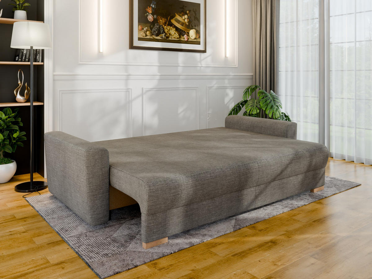3-SITZER-SCHLAFSOFA ELMA mit Bettfunktion, grau - Grau, Holz (92.5/79/230cm) - Panda Möbel
