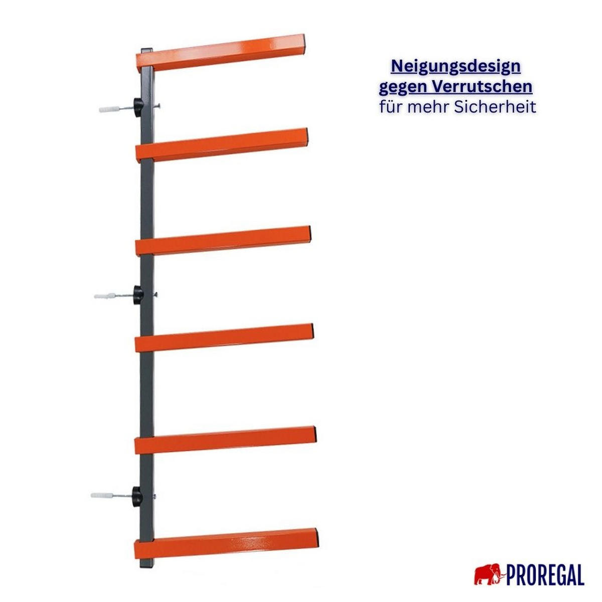 KRAGARMREGAL Wandmontage mit 6 Ebenen - Orange, Metall (35/103/35cm) - PROREGAL