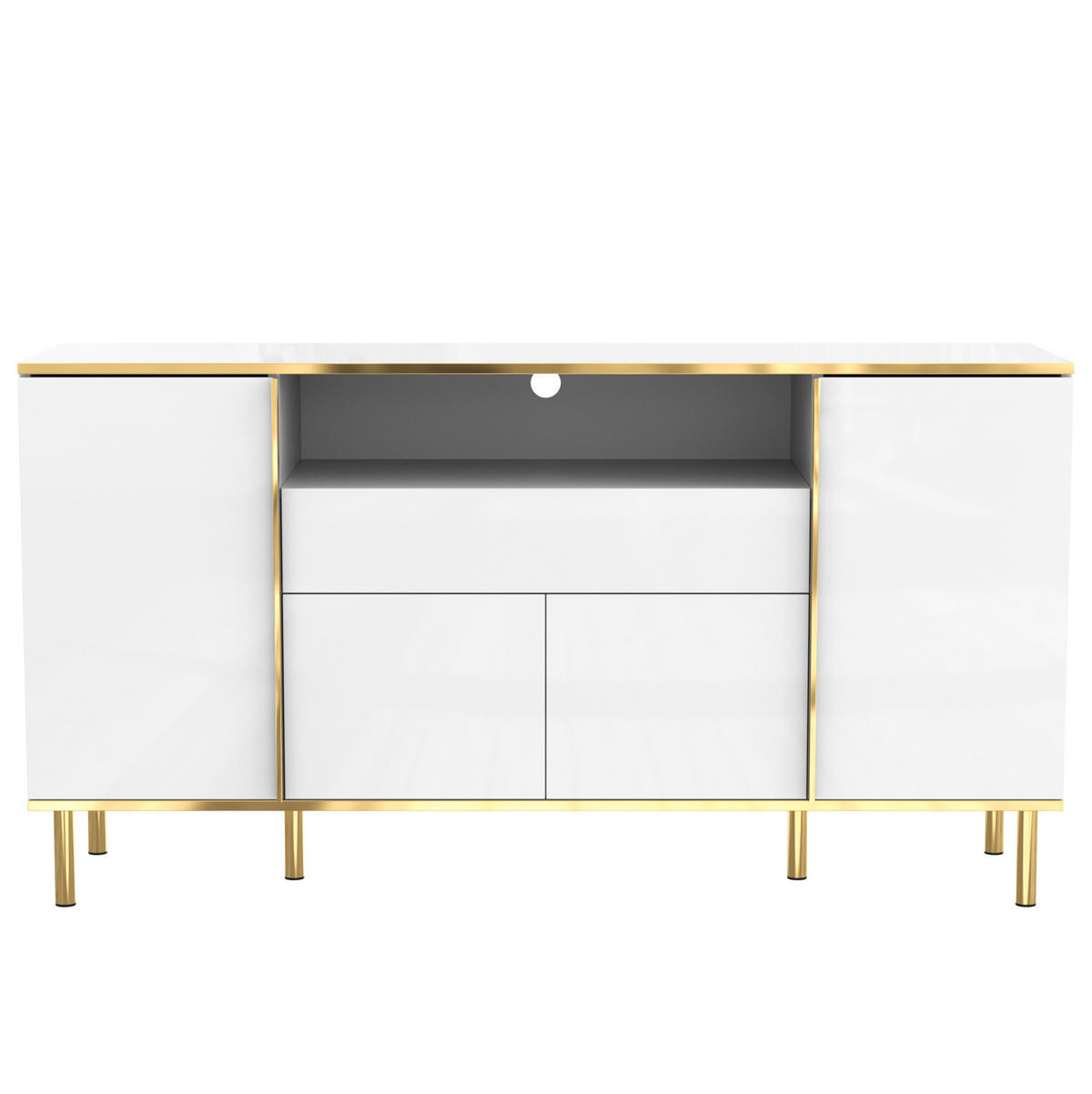 KOMMODE aus MDF & Spanplatte 150x40x80cm in Weiß mit LED-Beleuchtung - Weiß, Holzwerkstoff (150/80/40cm) - Modfu