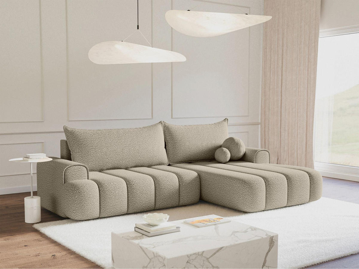 ECKSOFA Dandelino Hellbeige mit Bouclé-Bezug, rechts - Ecru/Schwarz, Kunststoff/Textil (172/271cm) - Selsey