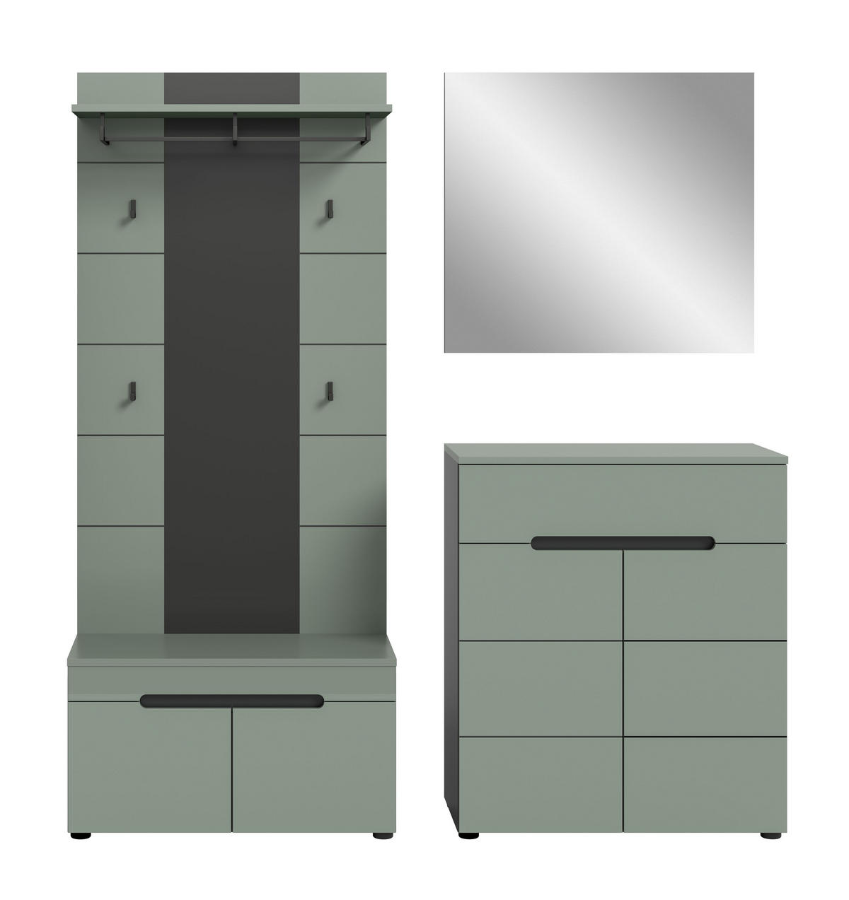 GARDEROBE Nova (B/H/T: ca. 175/190/37 cm) 4 tlg. in Basalt grau/Smoke Green - Grau, Holzwerkstoff (175/190/37cm)