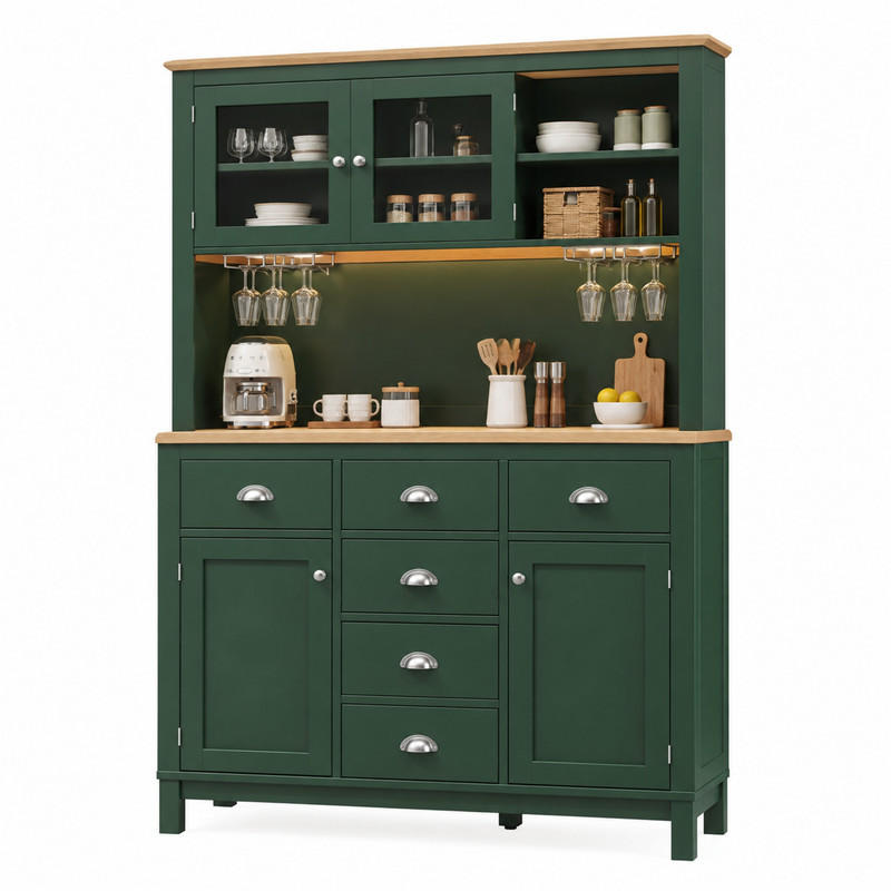 BUFFETSCHRANK mit LED-Lichtleiste 104x40x180 cm MDF Grün - Grün, Holzwerkstoff (40/180/104cm) - Meubliv