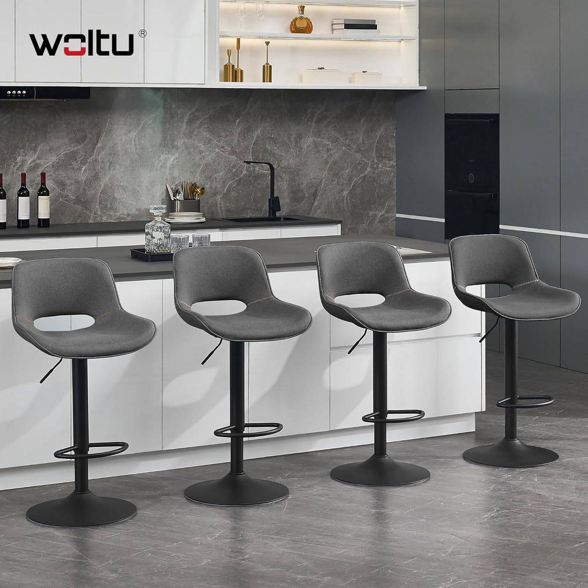 BARHOCKER höhenverstellbar, aus Metall - Grau, Textil/Metall (49/106/49cm) - Woltu