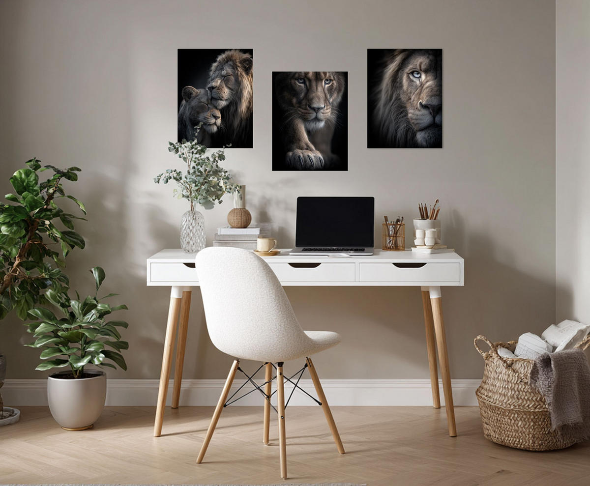 BILDERSET 3er-Set 30x40 cm Löwen schwarz grau - Braun, Kunststoff (30/40cm) - artissimo