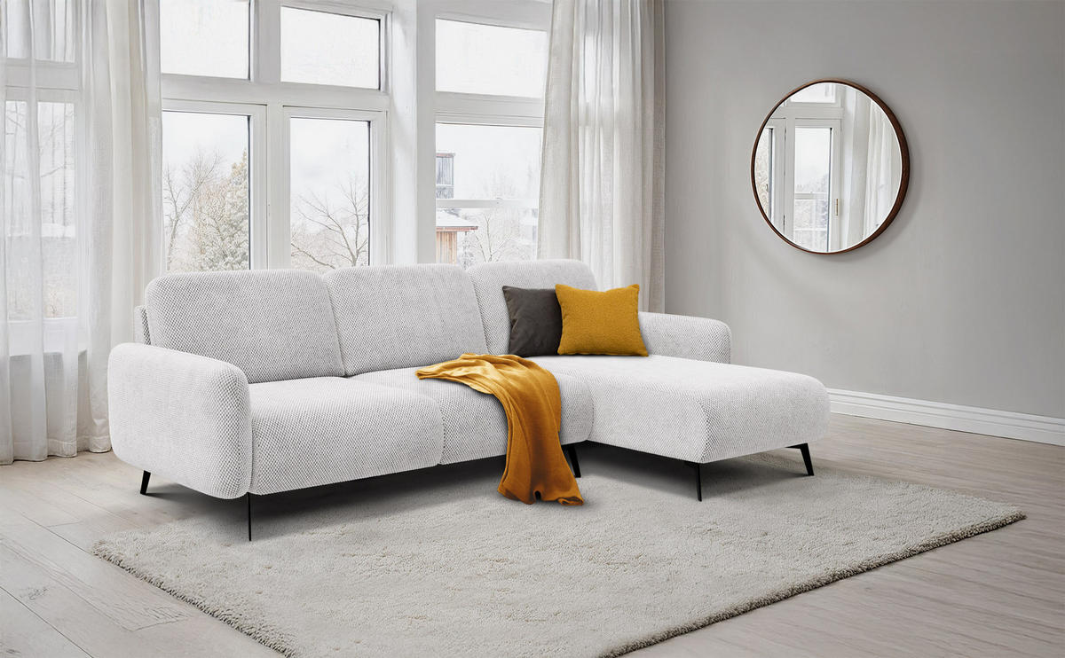 ECKSOFA FEBE 4-Sitzer rechts, creme - Creme/Schwarz, Holz/Textil (264/157cm) - Courtois Laville