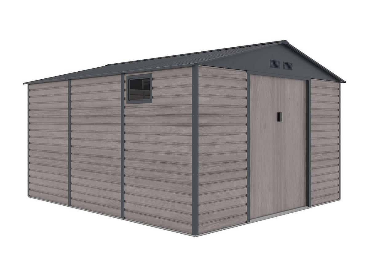 SCHREBERGARTENHAUS - 330 cm x 372 cm - metall - anthrazitgrau, naturfarben dunkel Adelmo - Grau, Metall (330/229/372cm) - Vente-Unique