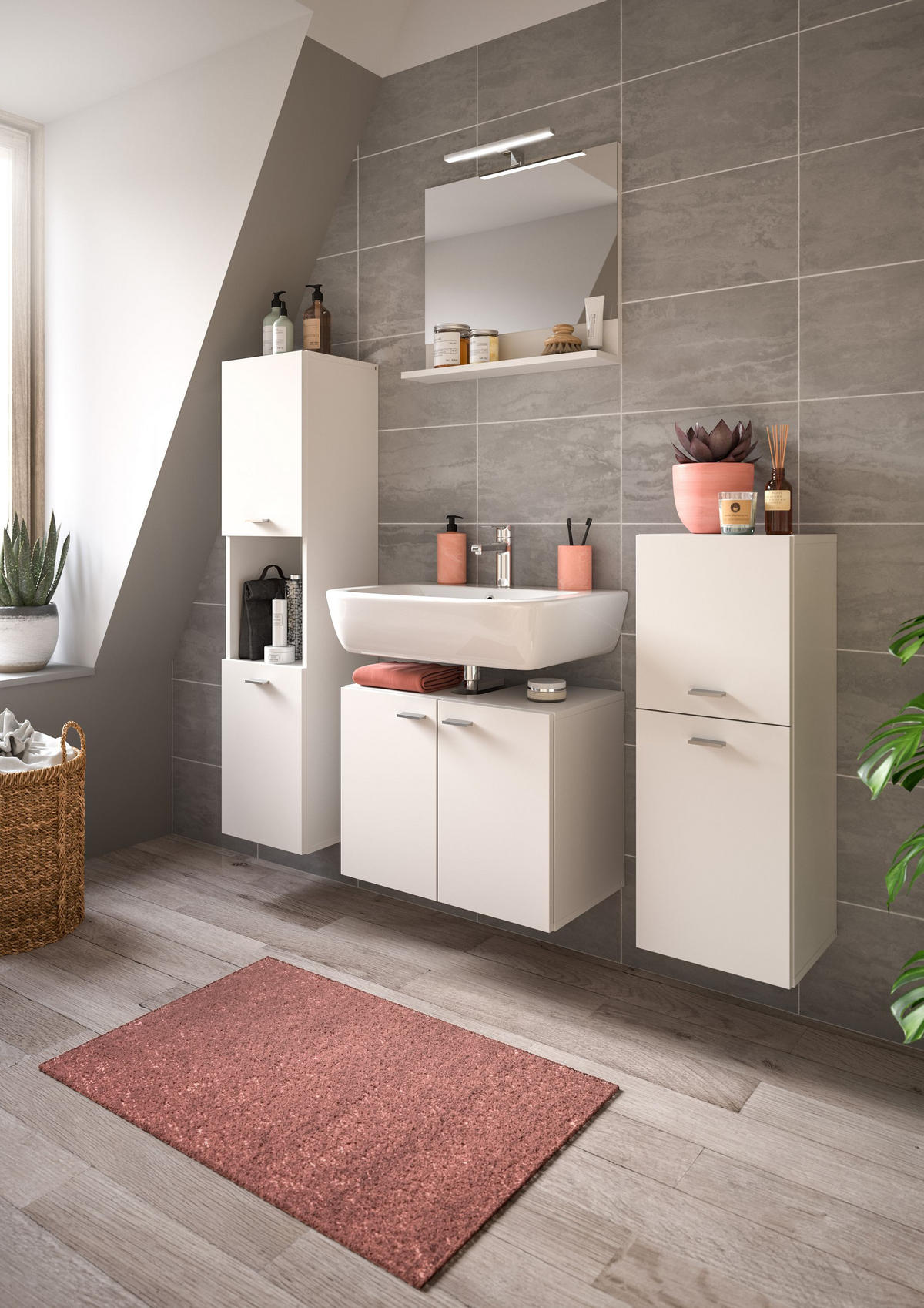 BADSCHRANK Boston/Tampa Bad in weiß Nachbildung - modernes Design - B/H/T: 30x125x29 cm - Weiß, Holzwerkstoff (30/125/29cm)