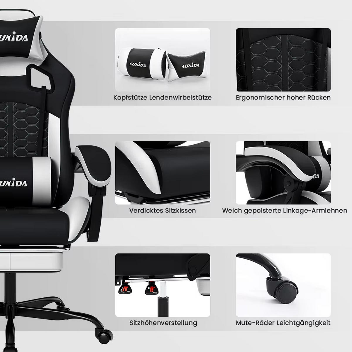 GAMINGSTUHL Racing ergonomisch verstellbar Drehstuhl Schwarz - Schwarz, Metall (63/127/56cm) - Kaket