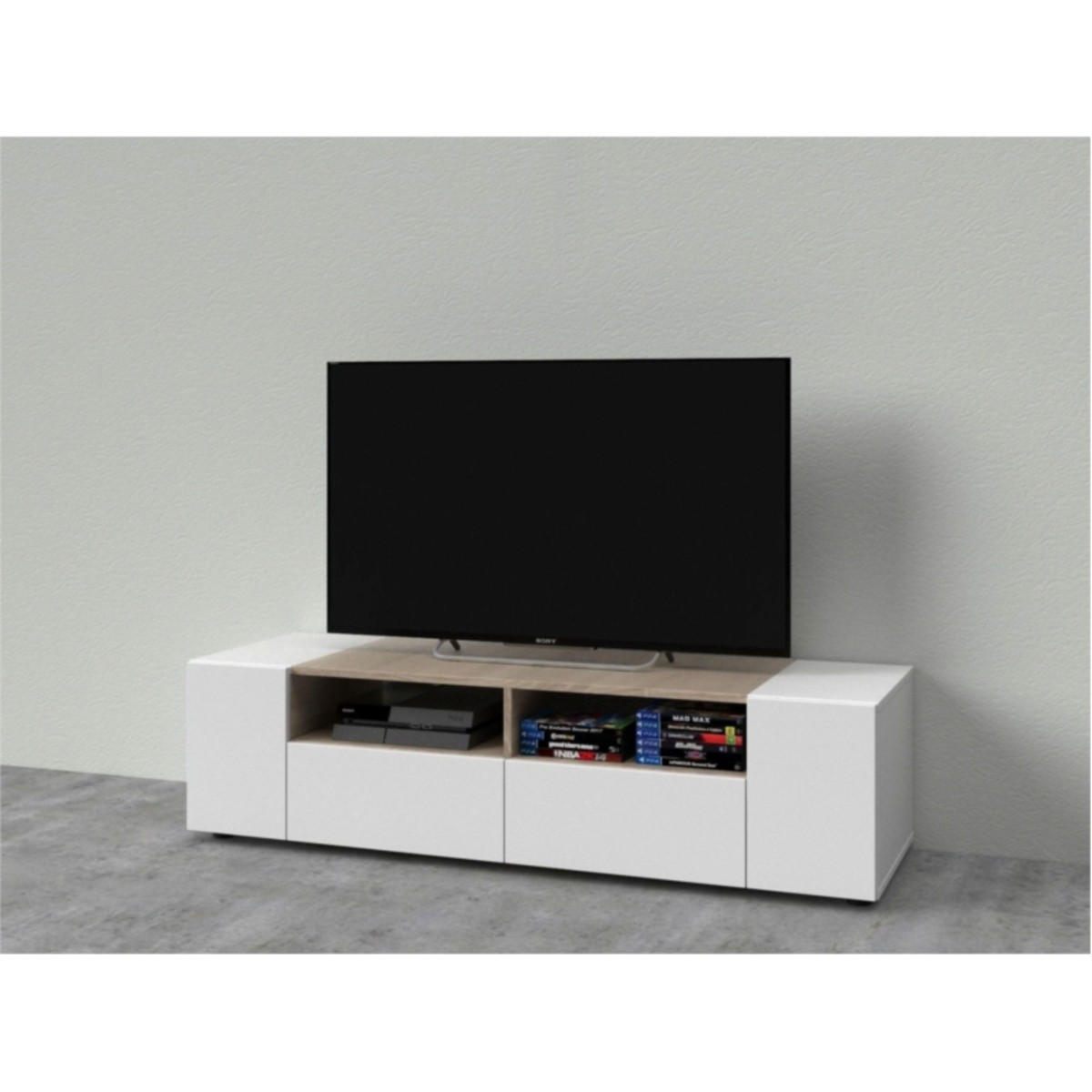TV-MÖBEL mit 4 Türen und 2 Aufbewahrungsnischen Tamiko - L138 cm - Weiß, Holzwerkstoff (42/36/138cm) - Calicosy