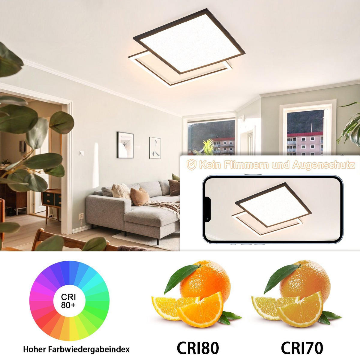 LED-DECKENLEUCHTE Carl 53/53/5 cm - Schwarz, Metall (53/53/5cm) - Nettlife