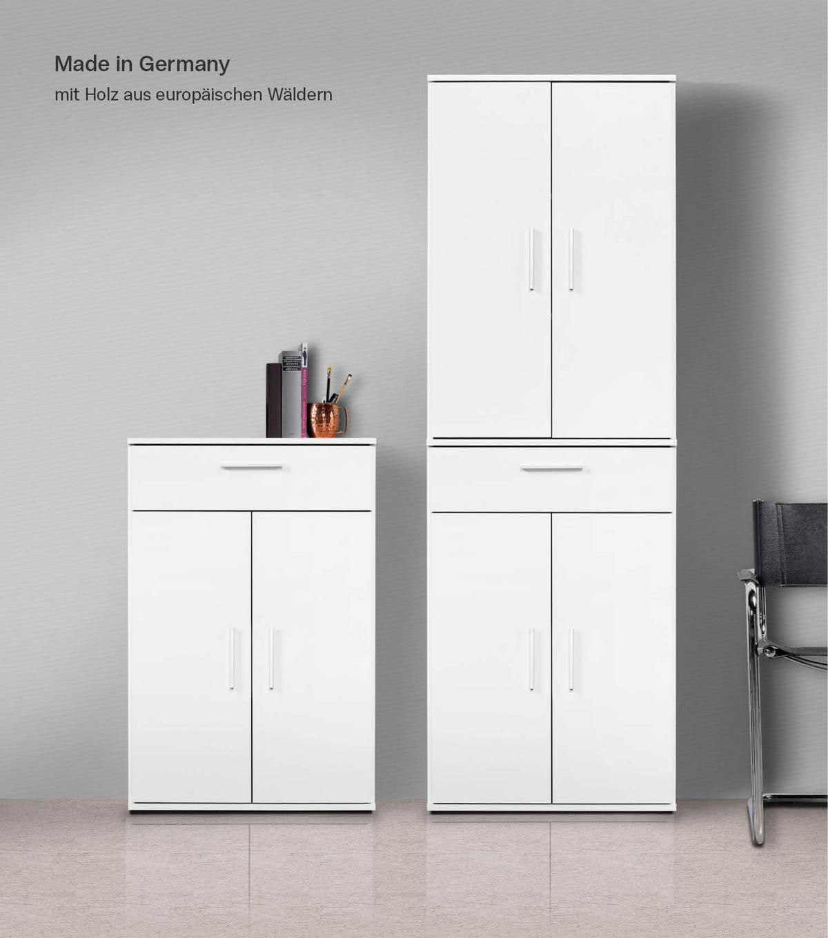 MEHRZWECKSCHRANK SET Der Allzweckwaffe - Silberfarben/Weiß, Holzwerkstoff (60/180/34cm) - Mokebo