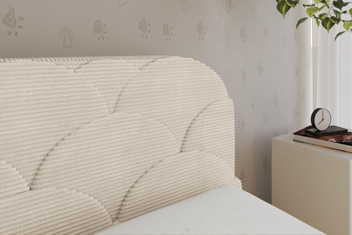 EINZELLBETT Jugendbett mit Bettkasten und Matratze H3/H4, Links - ELRY 90x200 Beige - Creme, Holzwerkstoff/Textil (90/200cm) - ALTDECOR