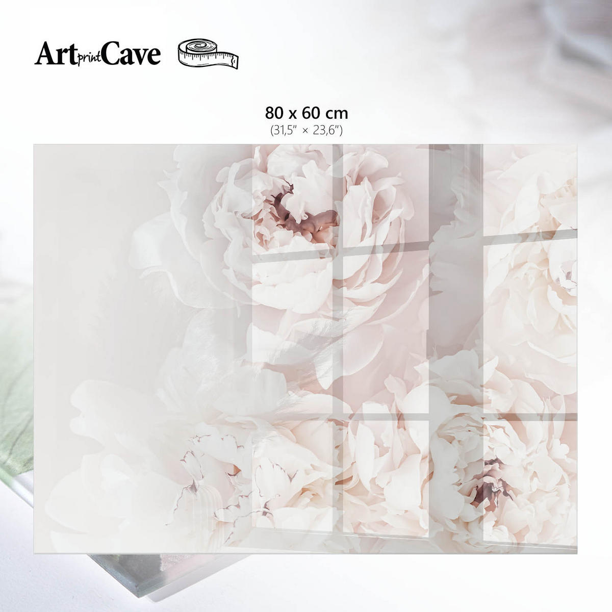 GLASPLATTE 80x60 cm – Cremefarbene Pfingstrosen - Creme, Glas (0.4/80/60cm) - ArtPrintCave