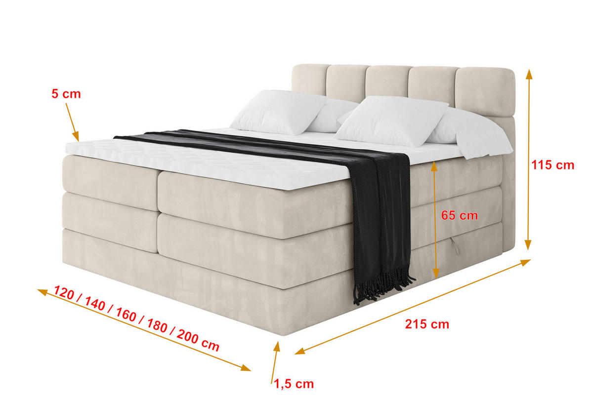 BOXBETT mit Matratze H3/H4 - FAMA KING - 160x200 cm Beige Casablanca - Beige, Holzwerkstoff (160/200cm) - ALTDECOR
