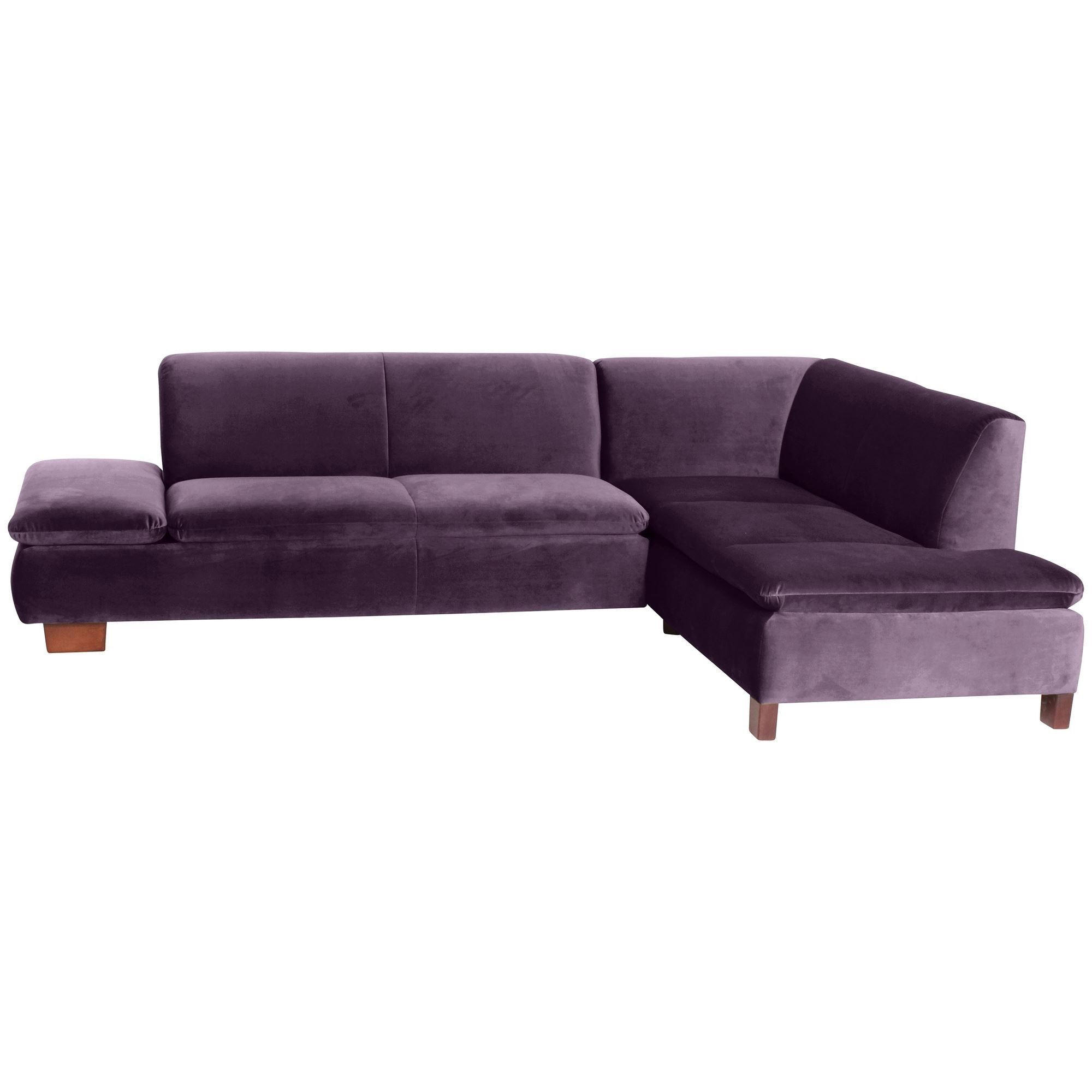 ECKSOFA mit Ottomane rechts Kaye Bezug Samtvelours Buche nussbaum dunkel / purple - Lila, Kunststoff (270/190cm) - 58aufmkessel