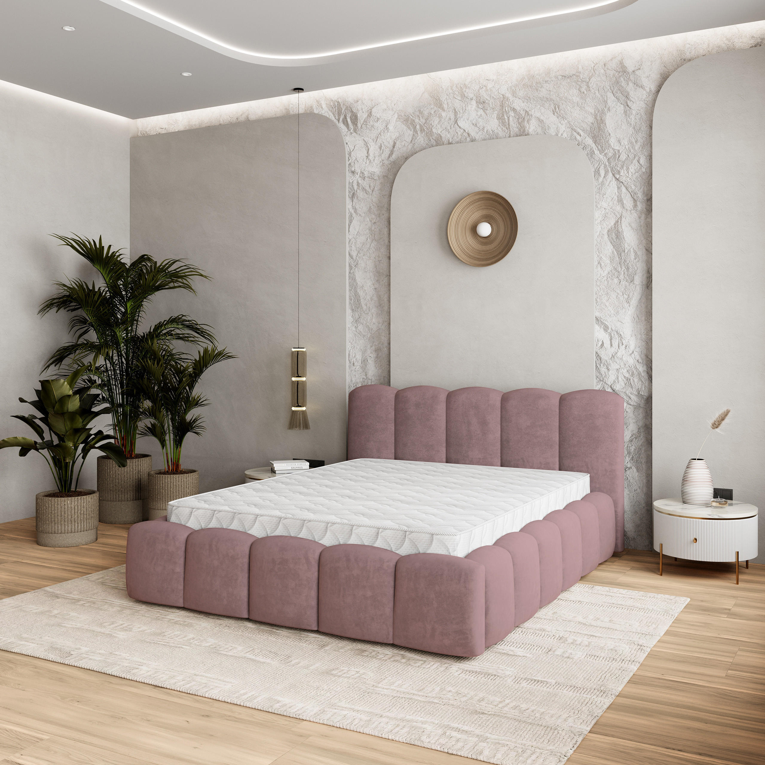 POLSTERBETT FALINA 160x200 cm mit Bettkästen - Rosa - Rosa, Holz (160/200cm) - MASSENO