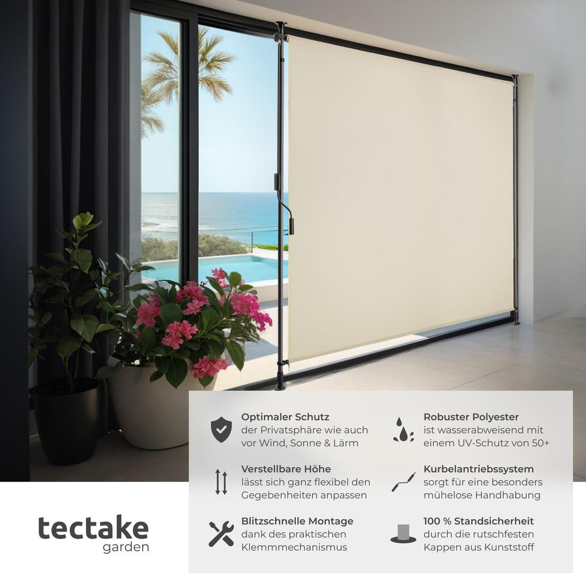 KLEMMMARKISE Taija,leichtgängige Handkurbel,beige - Beige, Kunststoff (158/310cm) - tectake